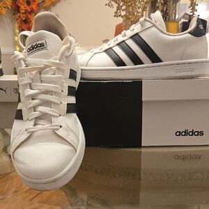 Adidas Classic White Sneakers with Black Stripes